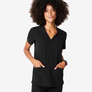 Figs Casma 3-Pocket Black Nursing Scrub Top V-Neck Short Sleeve Women's Size XS
